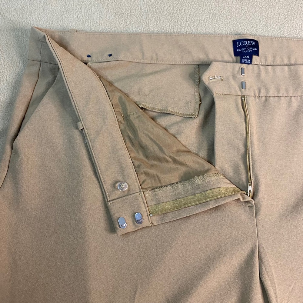 J Crew Ruby Crop Pant‎ Khaki Tan Straight Leg Women's Casual Comfort Size 24 EUC - Picture 4 of 8